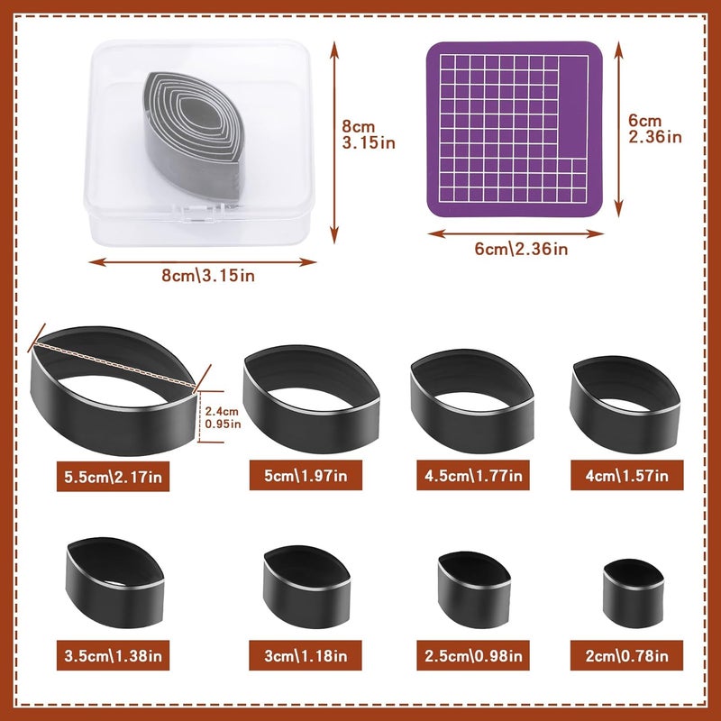 Yizzvb 8 Pcs Leather Fusiform Cutter Tool Set, Leather Punch Set, High Carbon Steel Multiple Shapes Hollow Craft Punching Tools for DIY Cutter Craft, Punching Die Set, 8 Sizes 20 25 30 35 40 45 50 55mm - Image 2